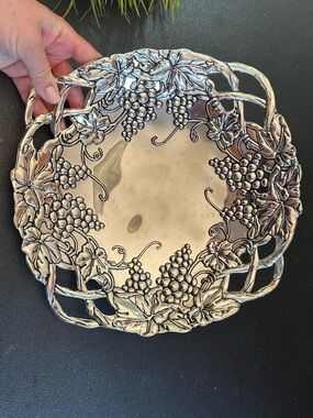 GODINGER SILVER Plated Grapevine Square Serving Tray Plate Wine Decor Display